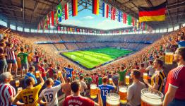 DALL·E 2024-07-07 10.20.15 - A lively and photorealistic scene of a football European Championship beer party taking place inside a stadium. The stands are filled with fans wearin.webp